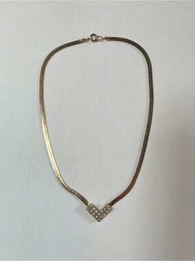 Vintage Christian Dior Style Gold Herringbone Chevron Necklace - Unsigned 90s